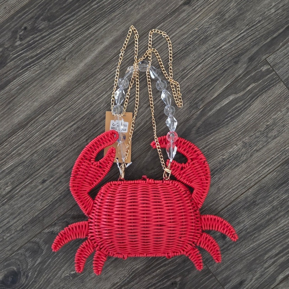 Tommy Bahama Crab Wicker Crossbody Bag Red Nautical Novelty Vacation NEW - Picture 6 of 9